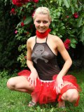 Blond Hottie Pinky June In Red Skirt Finger Fucks Her Tight Pussy In The Garden